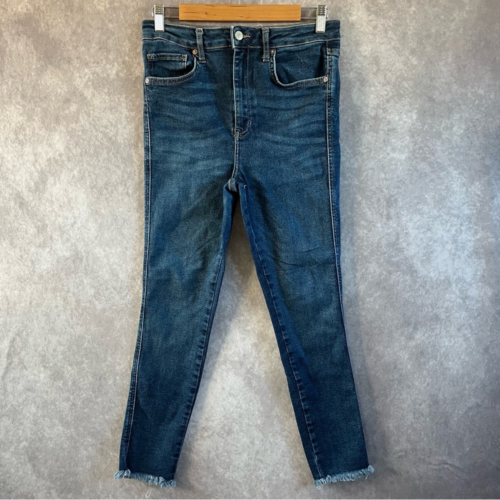 Free People Thirty-One Jeans Womens 31 Blue High Rise Frayed Hem Skinny Denim